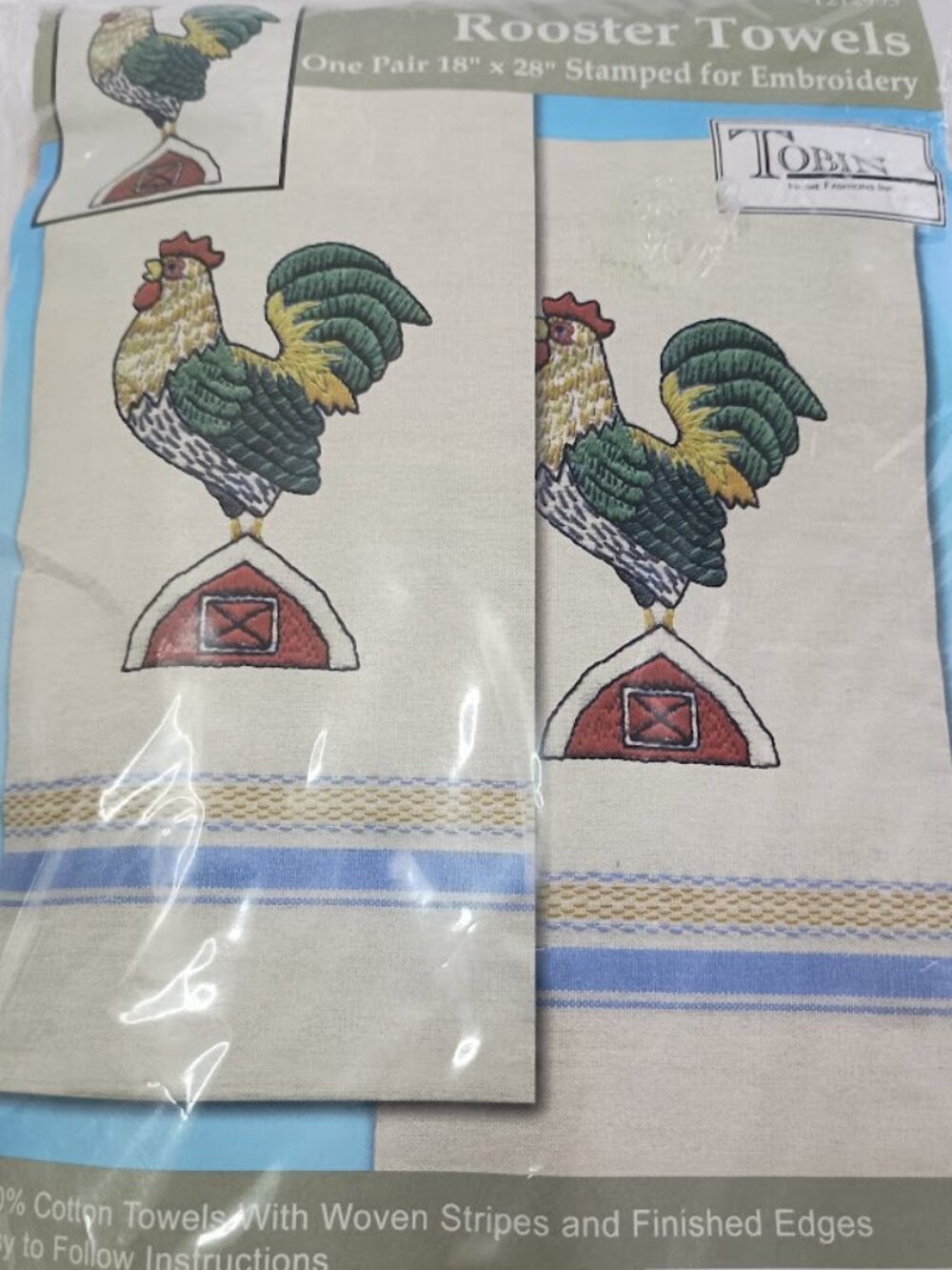 Vintage Rooster Embroidery Stamped Towels by Design Works Crafts